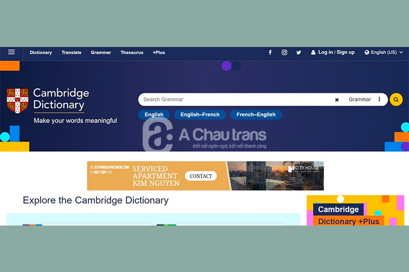 Website từ điền tiếng Anh chuyên ngành xây dựng Cambridge Dictionary
