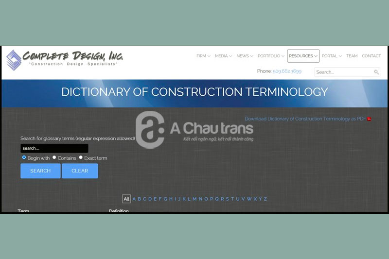 Website từ điền tiếng Anh chuyên ngành xây dựng Dictionary of Construction Terminology