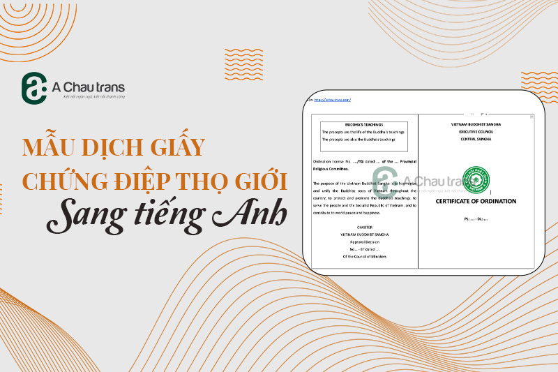 Mẫu dịch Giấy Chứng điệp Thọ Giới sang tiếng Anh