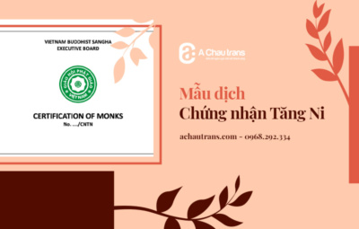 Mẫu dịch Chứng nhận Tăng Ni sang tiếng Anh