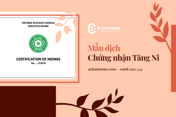 Mẫu dịch Chứng nhận Tăng Ni sang tiếng Anh