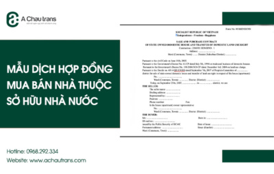 Mẫu dịch hợp đồng mua bán nhà thuộc sở hữu nhà nước sang tiếng Anh