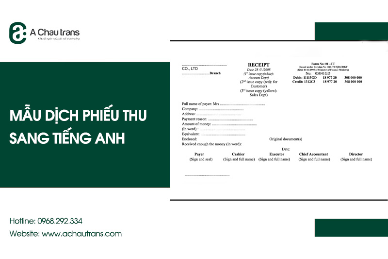 Mẫu dịch phiếu thu sang tiếng Anh chuẩn xác, tải miễn phí