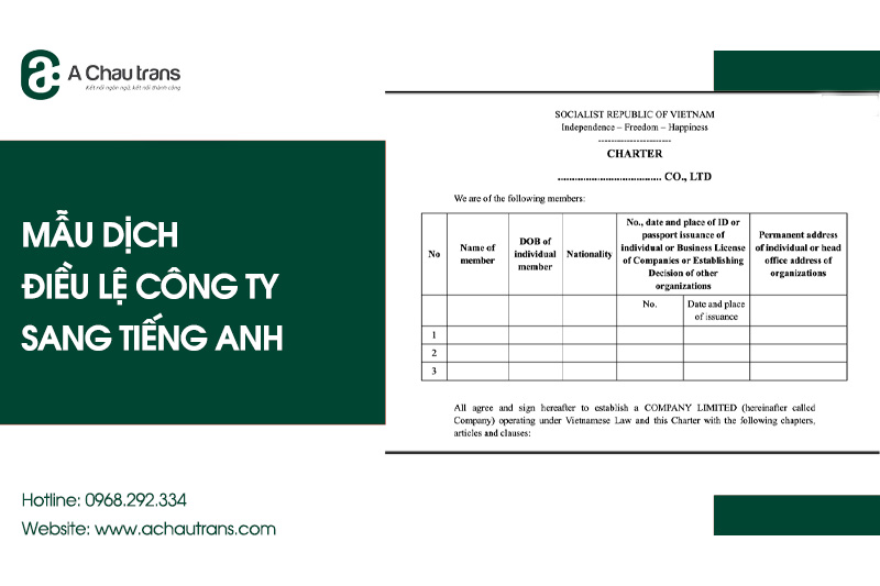 Mẫu dịch điều lệ công ty sang tiếng Anh chuẩn, tải miễn phí