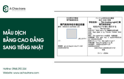 Mẫu dịch bằng tốt nghiệp Cao Đẳng sang tiếng Nhật