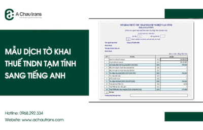 Mẫu dịch Tờ khai thuế thu nhập doanh nghiệp tạm tính tiếng Anh