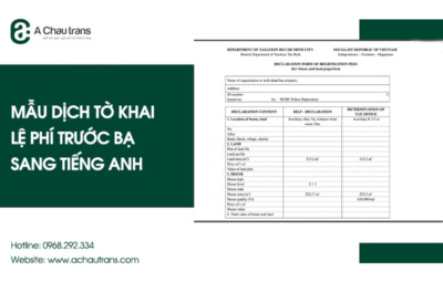 Mẫu dịch tờ khai lệ phí trước bạ tiếng Anh chuẩn, tải miễn phí