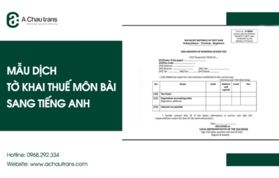 Mẫu dịch tờ khai thuế môn bài sang tiếng Anh, tải miễn phí