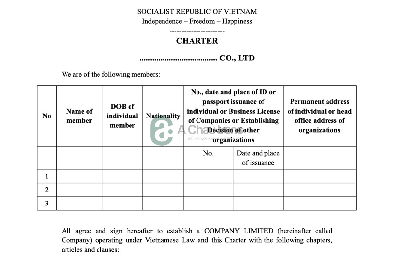 Mẫu dịch điều lệ công ty sang tiếng Anh chuẩn 2025