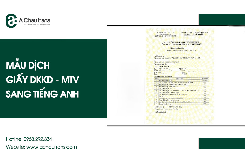 Mẫu dịch Giấy Đăng ký Kinh doanh Một thành viên sang tiếng Anh