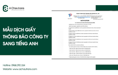 Mẫu dịch thông báo công ty sang tiếng Anh tải miễn phí