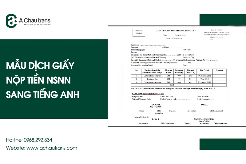 Mẫu dịch giấy nộp tiền vào ngân sách nhà nước sang tiếng Anh