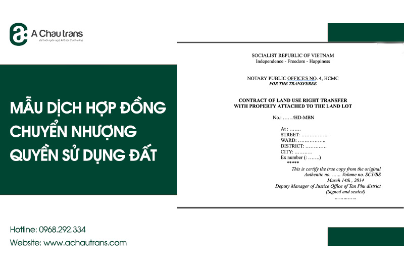 Mẫu dịch hợp đồng chuyển nhượng quyền sử dụng đất sang tiếng Anh